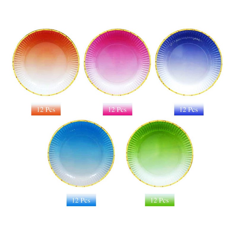 Ottin 60-Count Ombre Rainbow Paper Plates 9-Inch, 5 Mixed Colors Assorted Disposable Plates for Birthday, Wedding, Halloween, Thanksgiving, Christmas, New Year, and Holiday Parties - Image 2